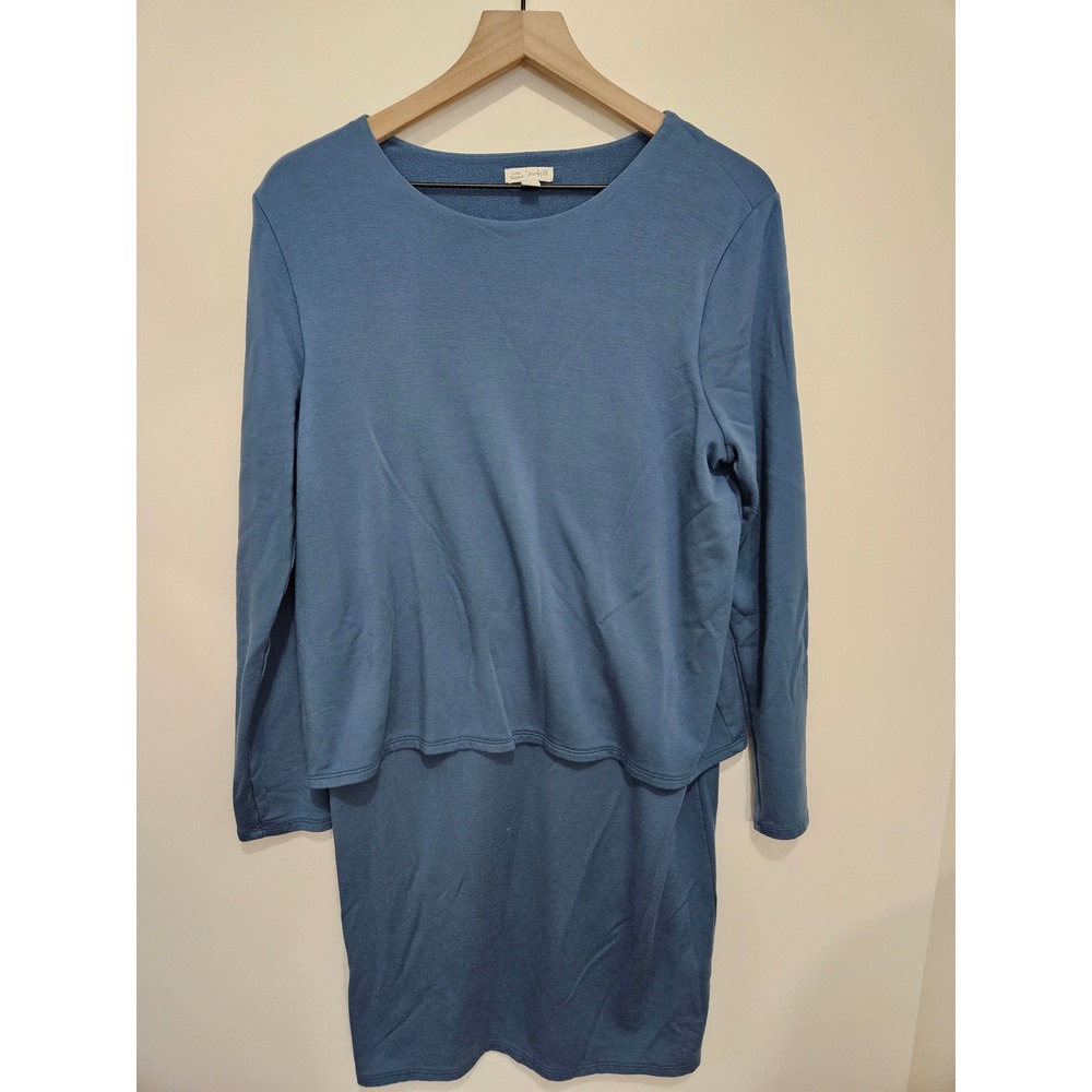 Pure Jill Luxe Tencel Blue Layered Long Sleeve Knit Dress Medium RN 97641